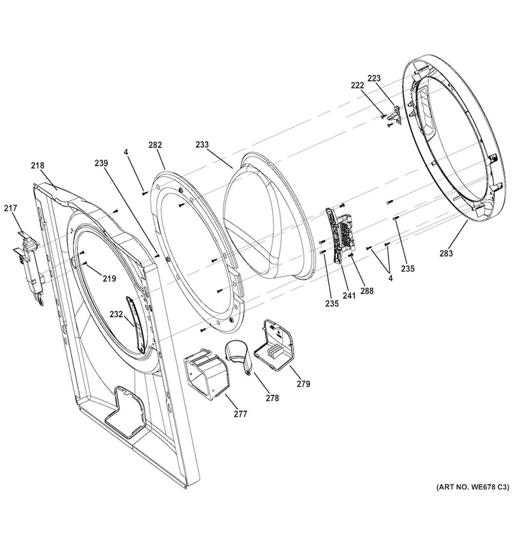 Front Panel & Door Diagram and Parts List for GFWN1100D1WW  General Electric Washer