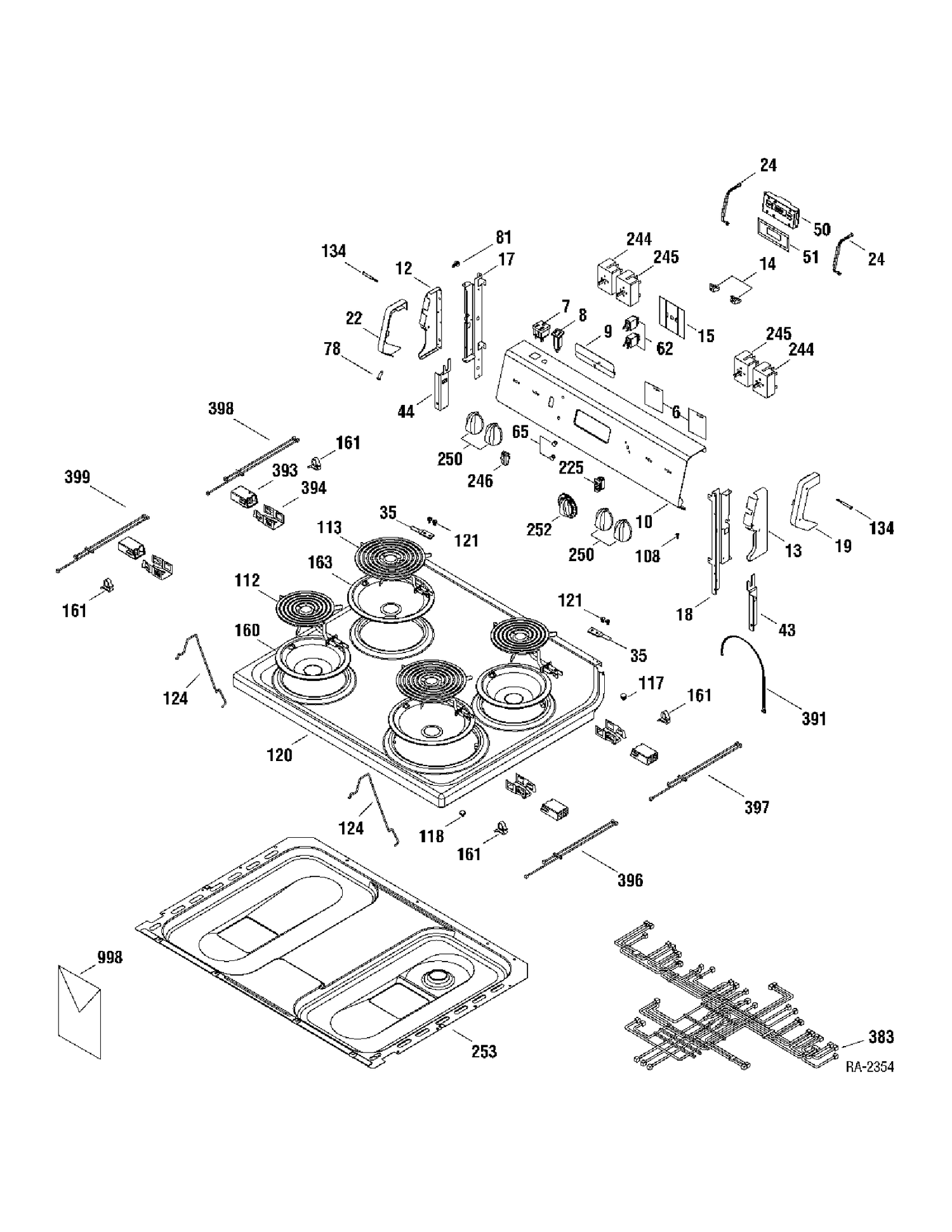 CONTROLS & COOKTOP Diagram and Parts List for MCBS524K2WW  General Electric Range