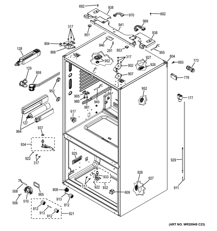 Case Parts Diagram and Parts List for GFE27GSDDSS  General Electric Refrigerator