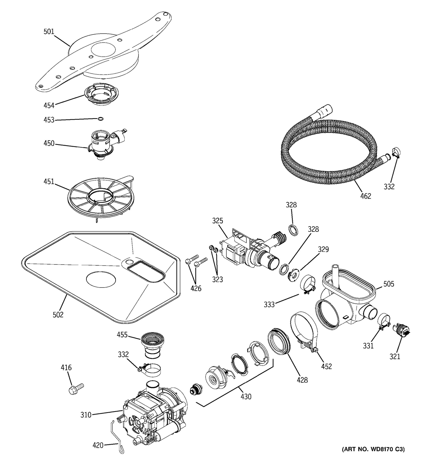 MOTOR-PUMP MECHANISM Diagram and Parts List for 4071110  General Electric Dishwasher
