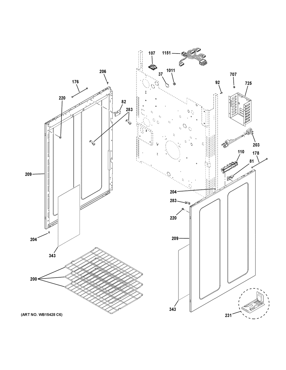 Body Parts Diagram and Parts List for PGB965BP3TS  General Electric Range