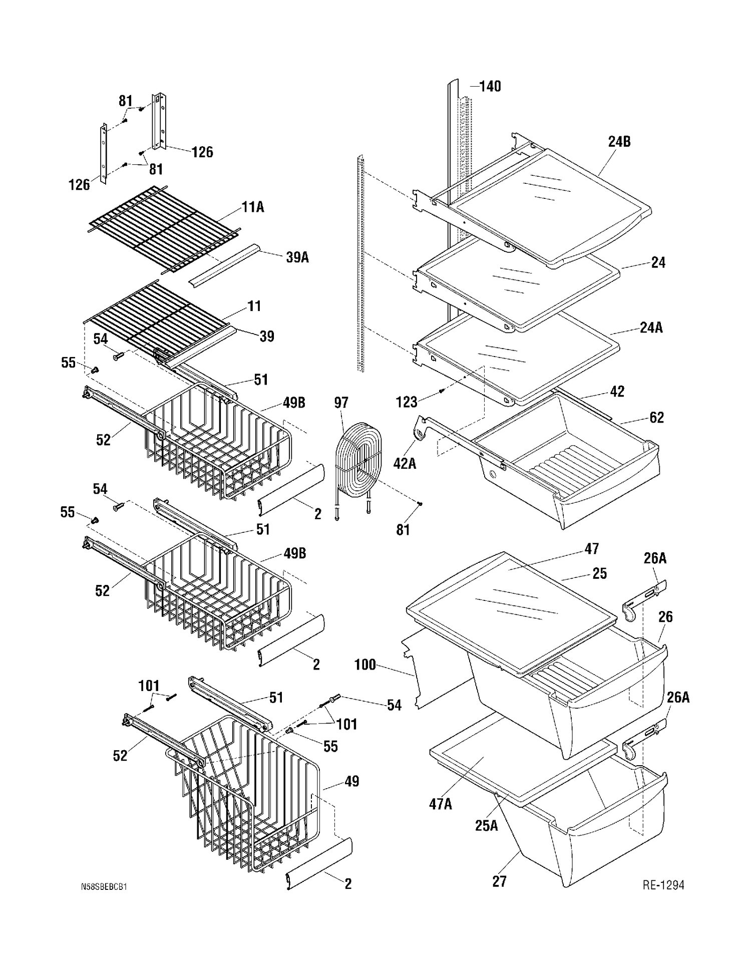 SHELF PARTS Diagram and Parts List for 33346-1  General Electric Refrigerator