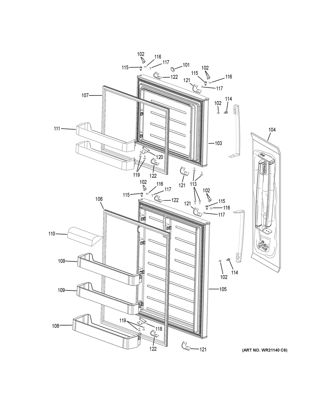 Doors Diagram and Parts List for GTS21FMKCES  General Electric Refrigerator