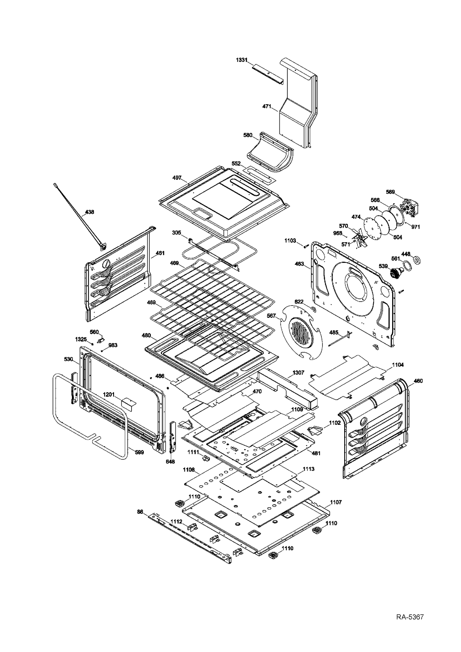 CHASSIS BOTTOM Diagram and Parts List for PCGB995SET2SS  General Electric Range