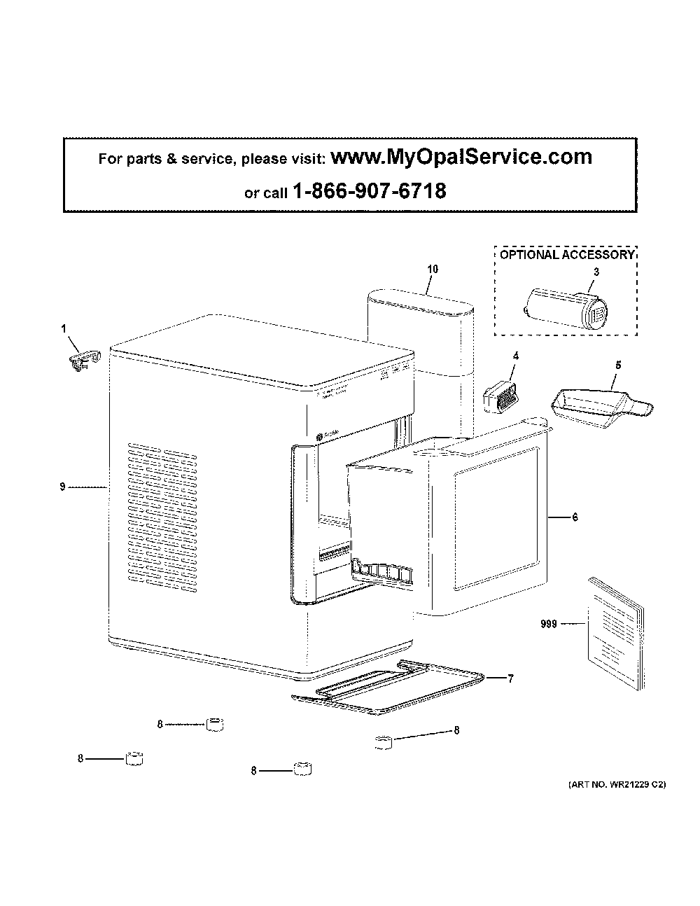 Optional Ice Maker Diagram and Parts List for XPIO13BCBBT  General Electric Ice Maker