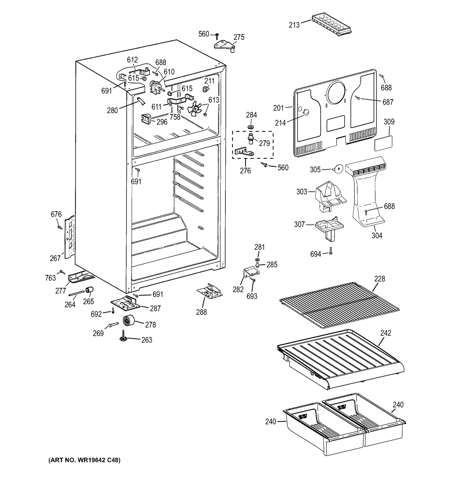 CABINET Diagram and Parts List for HTS18BBEMRBB  General Electric Refrigerator