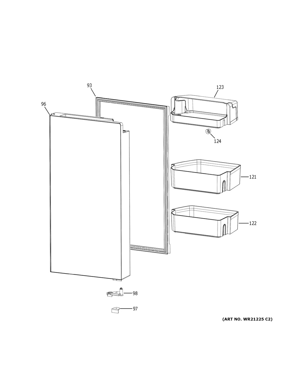 Refrigerator Door - Rh Diagram and Parts List for CGE29DM5TBS5  General Electric Refrigerator