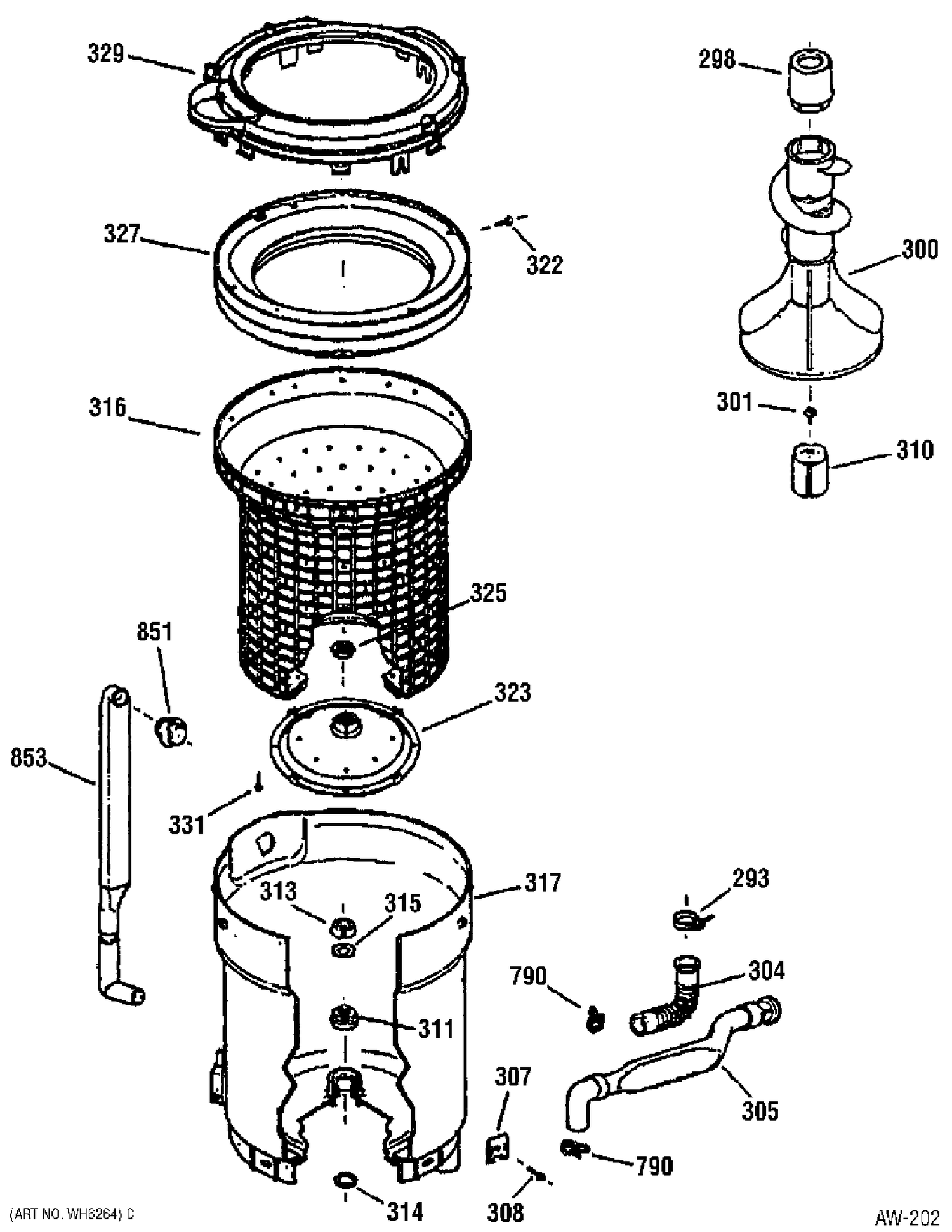 TUB, BASKET & AGITATOR Diagram and Parts List for 51451Y2WW  General Electric Washer