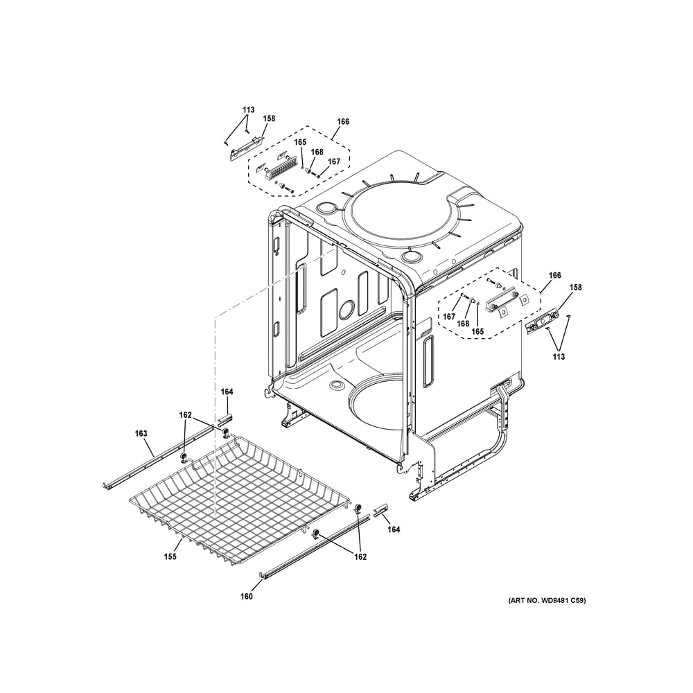 Body Parts (2) Diagram and Parts List for GDF650SMV3ES  General Electric Dishwasher