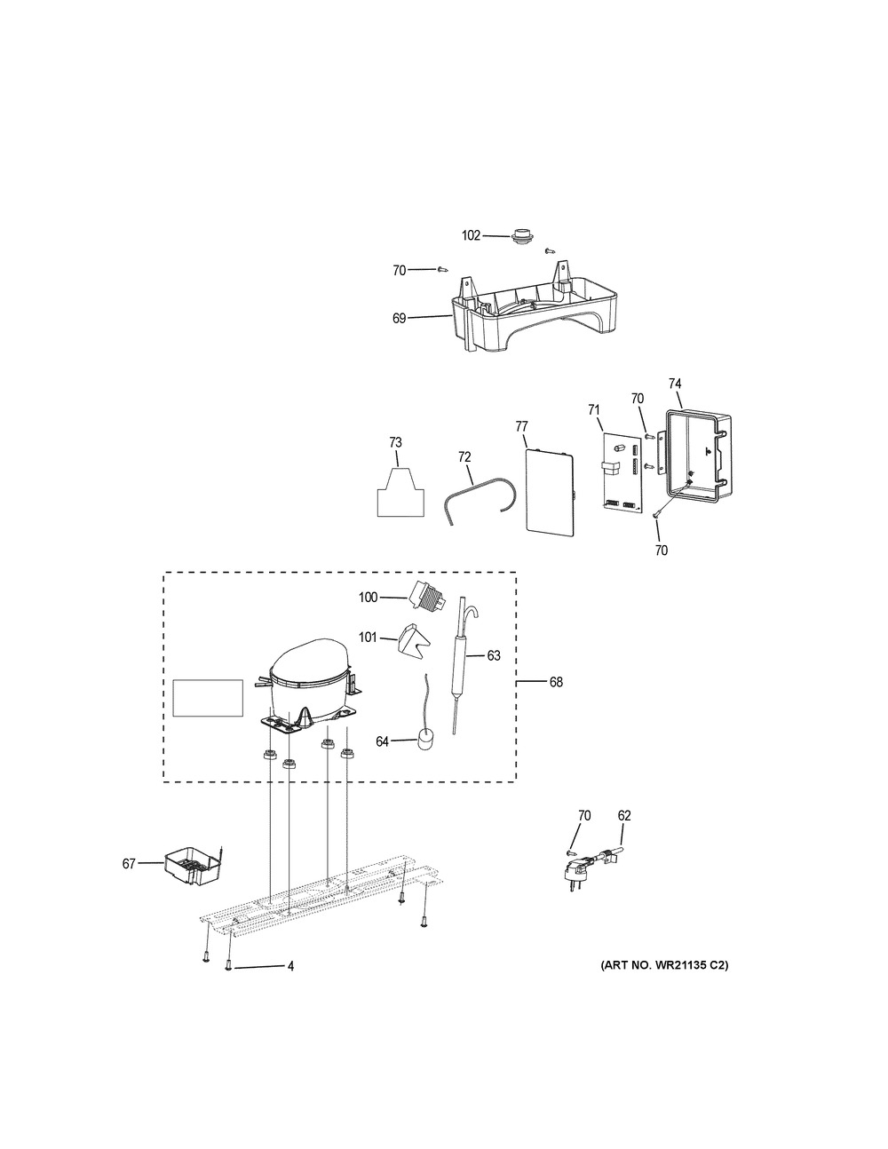 Machine Compartment Diagram and Parts List for GPE12FGKCWW  General Electric Refrigerator