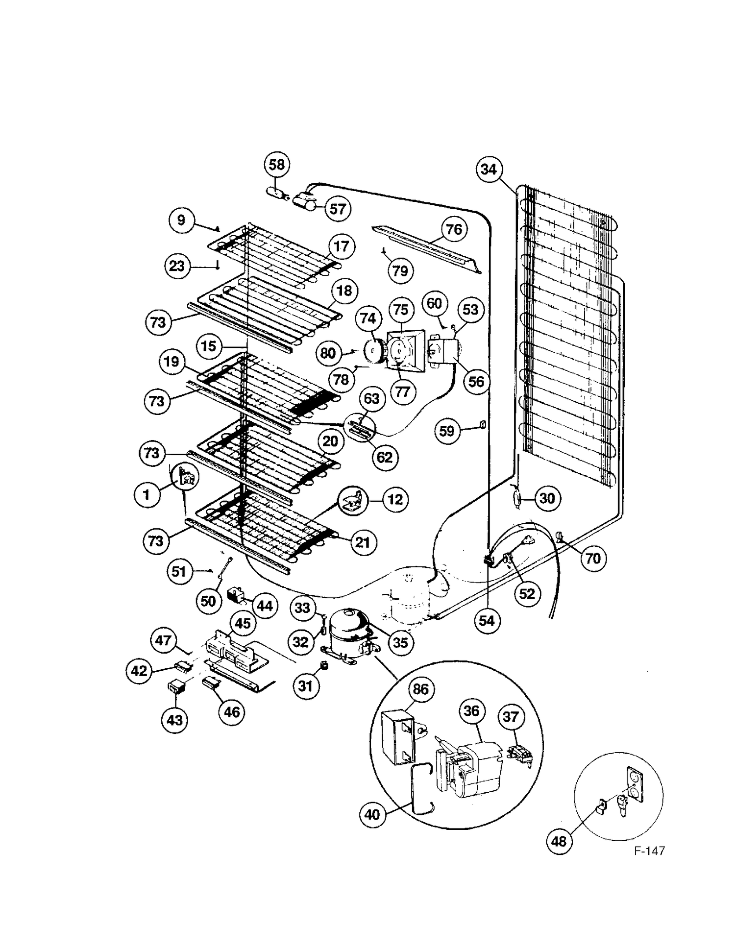 FREEZER Diagram and Parts List for 86170-1  General Electric Freezer