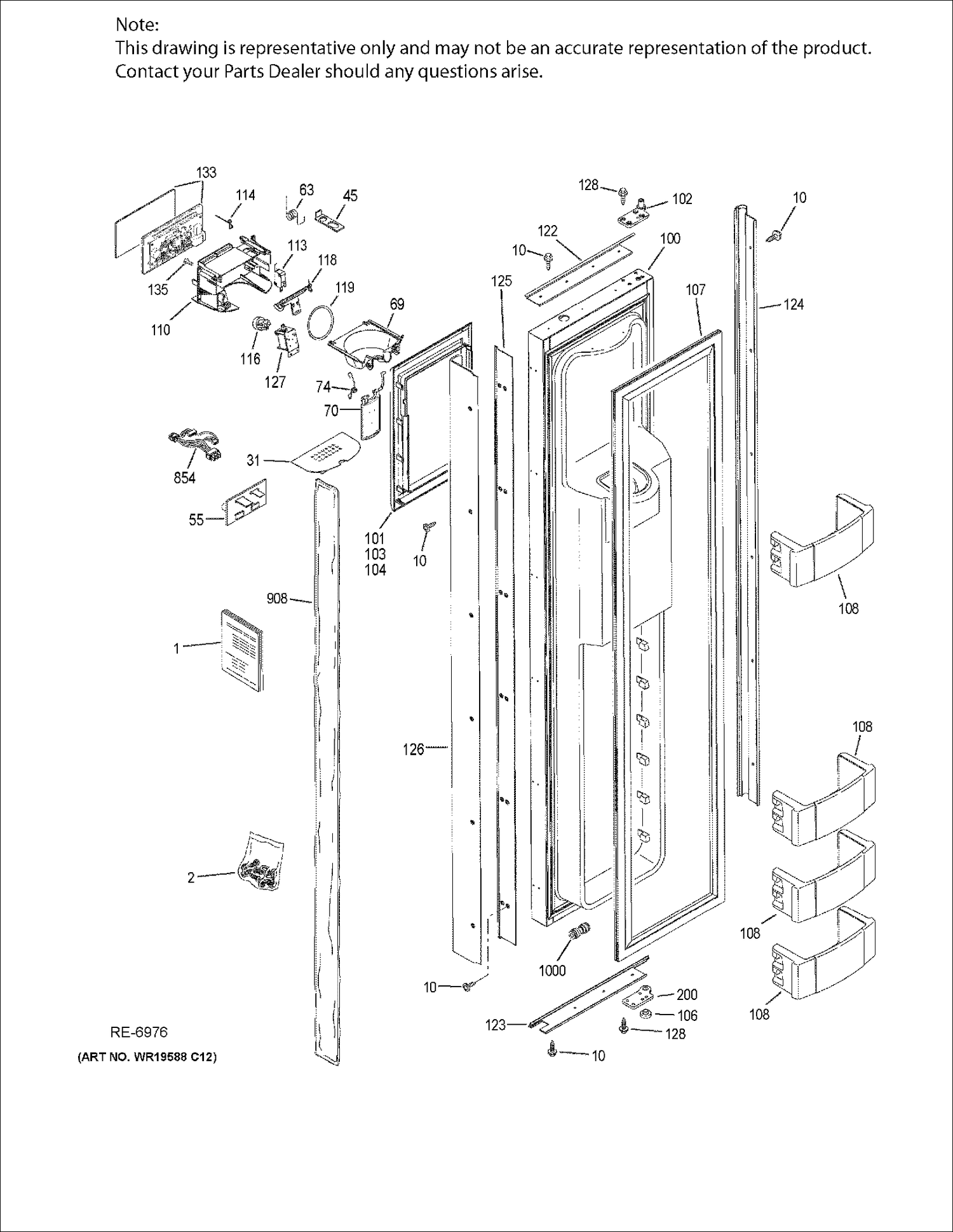 FZ DOOR Diagram and Parts List for ZISB360DKB  General Electric Refrigerator