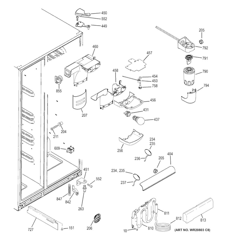 Fresh Food Section Diagram and Parts List for GZS22DGJEFWW  General Electric Refrigerator