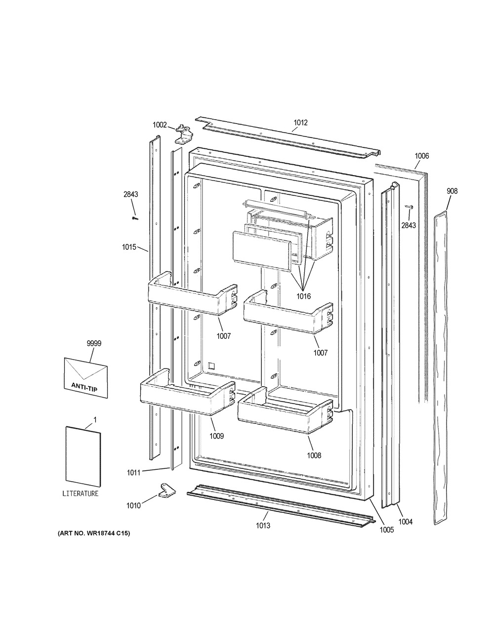 Door Diagram and Parts List for ZIR360NHCLH  General Electric Refrigerator