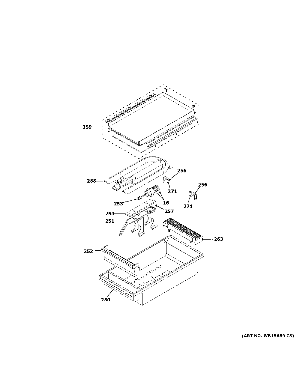 Griddle Assembly Diagram and Parts List for C2Y486P4T1W2  General Electric Range