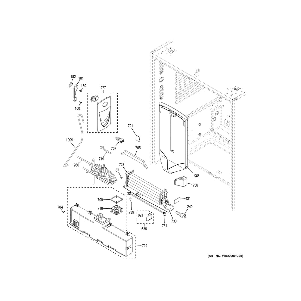 Fresh Food Section Diagram and Parts List for PWE23KMKPES  General Electric Refrigerator
