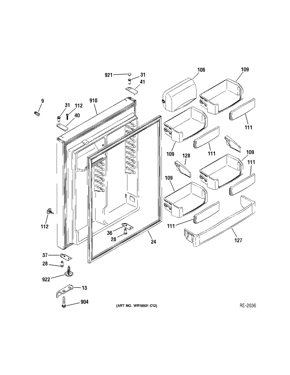 Ff Door Diagram and Parts List for ZDT800SIFII  General Electric Refrigerator