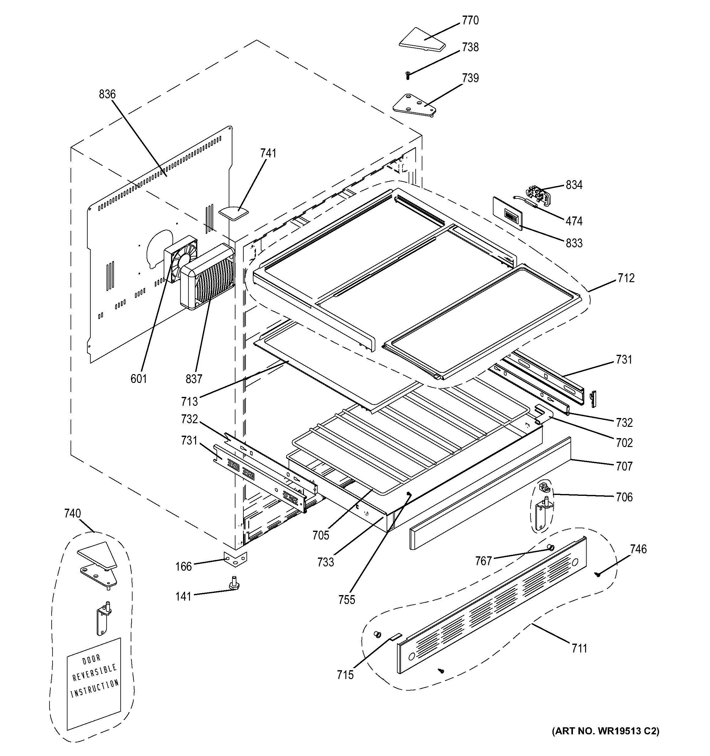 CABINET & SHELVES Diagram and Parts List for ZDBR240HAPS  General Electric Refrigerator