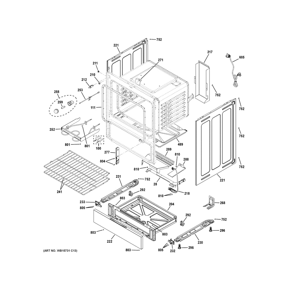 Body Parts Diagram and Parts List for GGF500SV2BB  General Electric Range