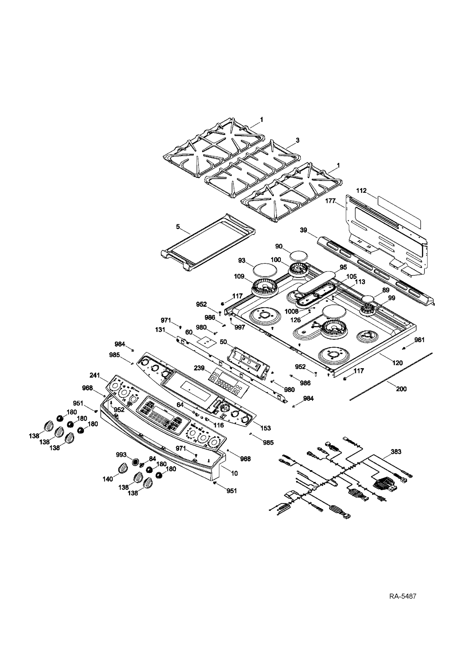 CONTROL PANEL & COOKTOP Diagram and Parts List for P2S975SER4SS  General Electric Range