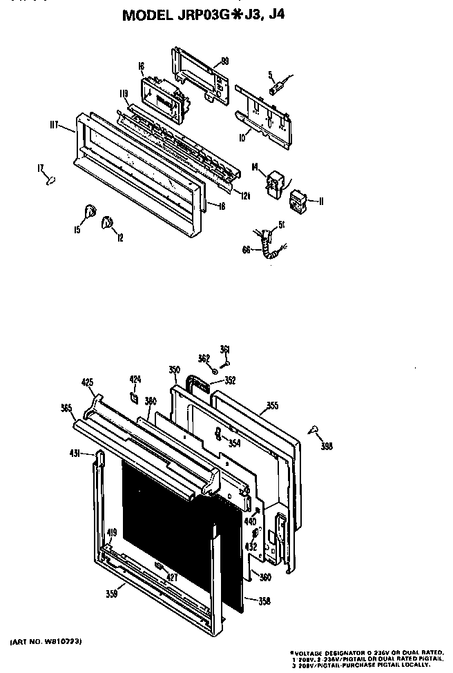 Control And Door Diagram and Parts List for JRP03GJ3  General Electric Wall Oven