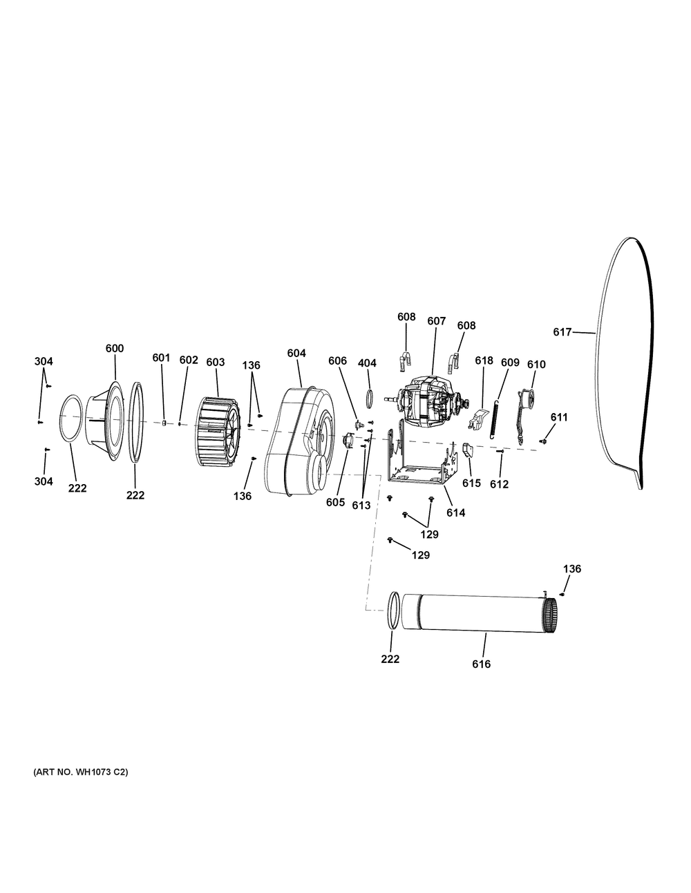 Blower And Motor Assembly Diagram and Parts List for VFD31GDSR0WW  General Electric Dryer