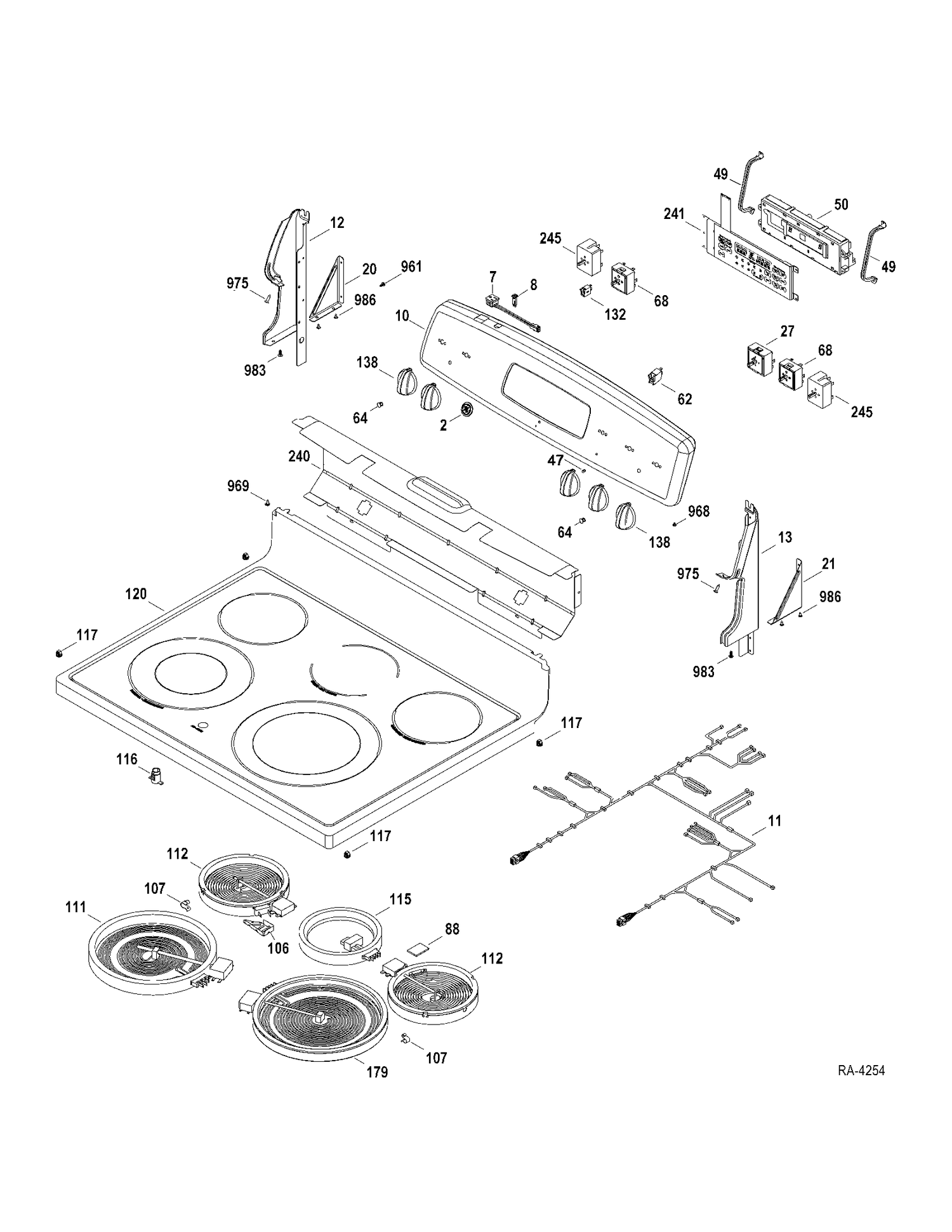 CONTROL PANEL-COOKTOP Diagram and Parts List for JCBP790DT1WW  General Electric Range