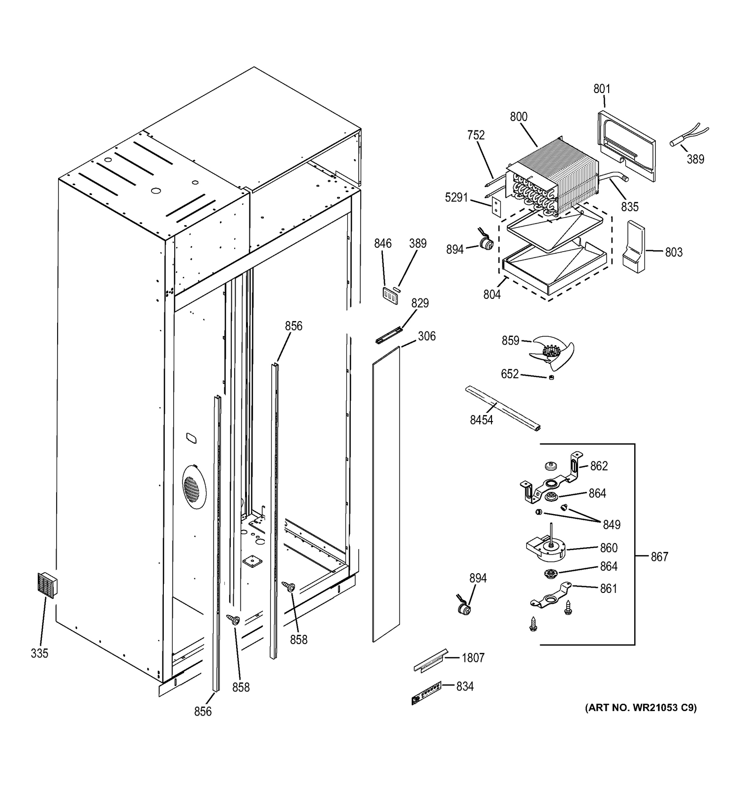 FREEZER SECTION Diagram and Parts List for ZISS420NHBSS  General Electric Refrigerator