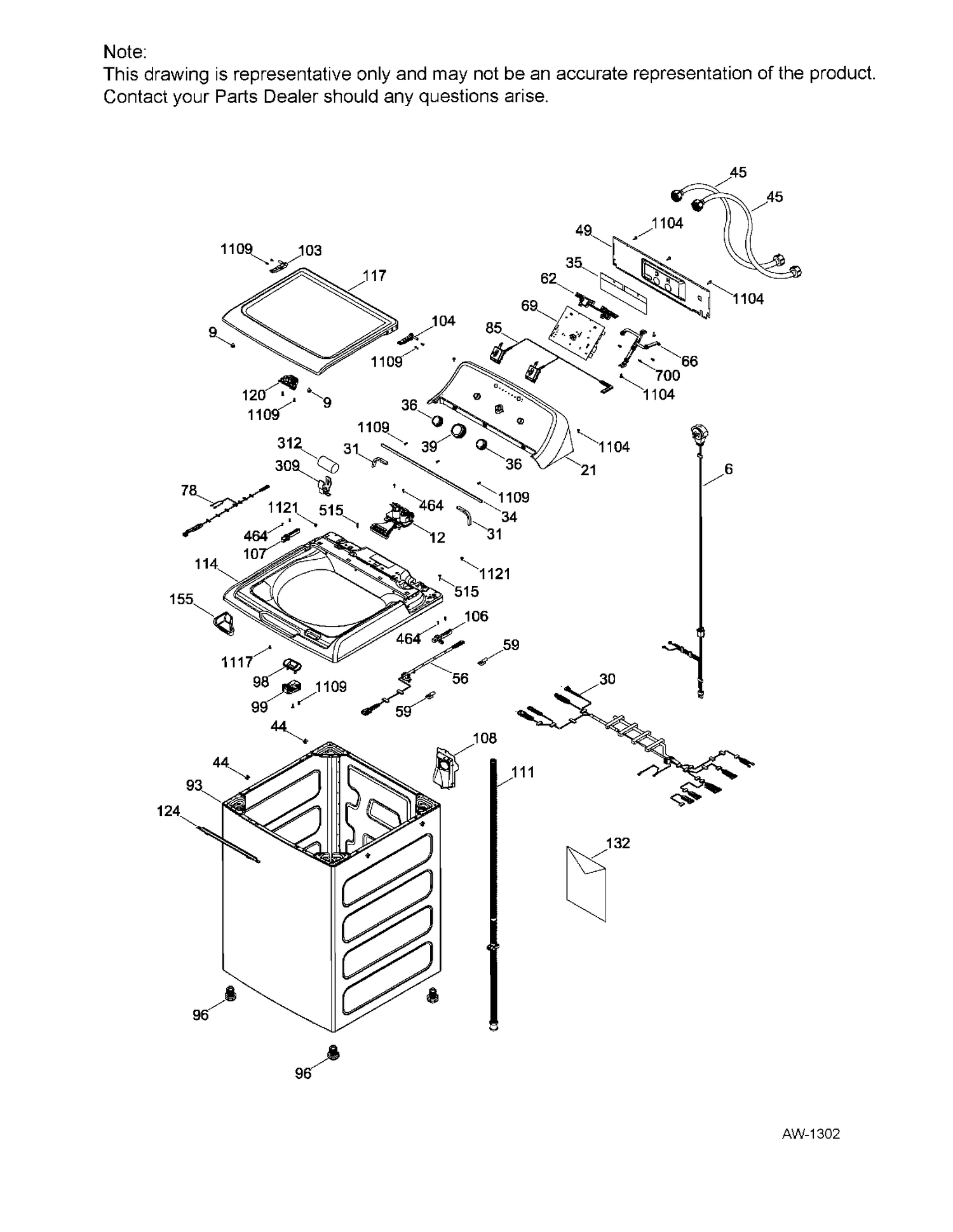 CONTROLS & BACKSPLASH Diagram and Parts List for GTW220BMK1WW  General Electric Washer