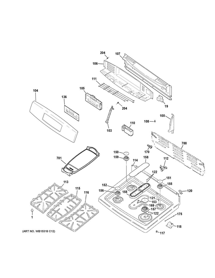 Body Parts Diagram and Parts List for JGB750DEF3BB  General Electric Range