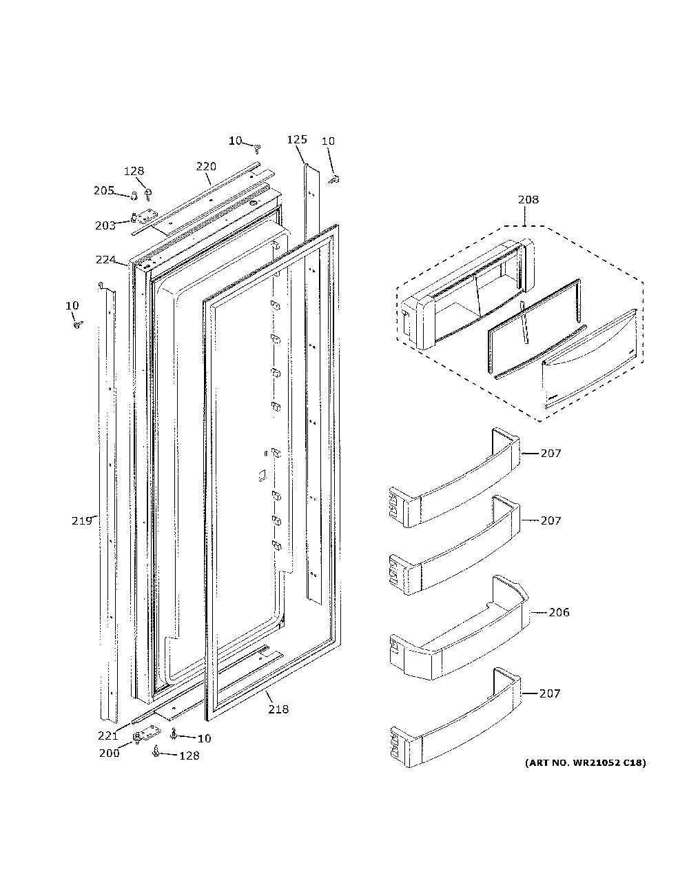 Fresh Food Door Diagram and Parts List for ZIS420NNEII  General Electric Refrigerator