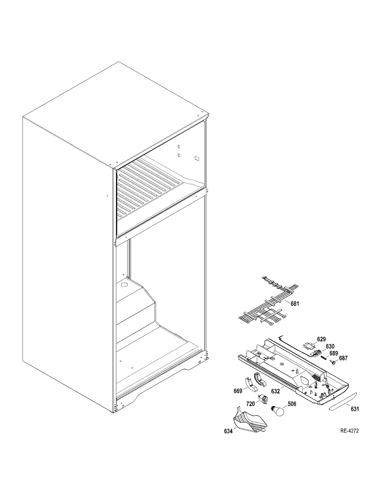 FF SECTION Diagram and Parts List for GTRS0HBZARBS  General Electric Refrigerator