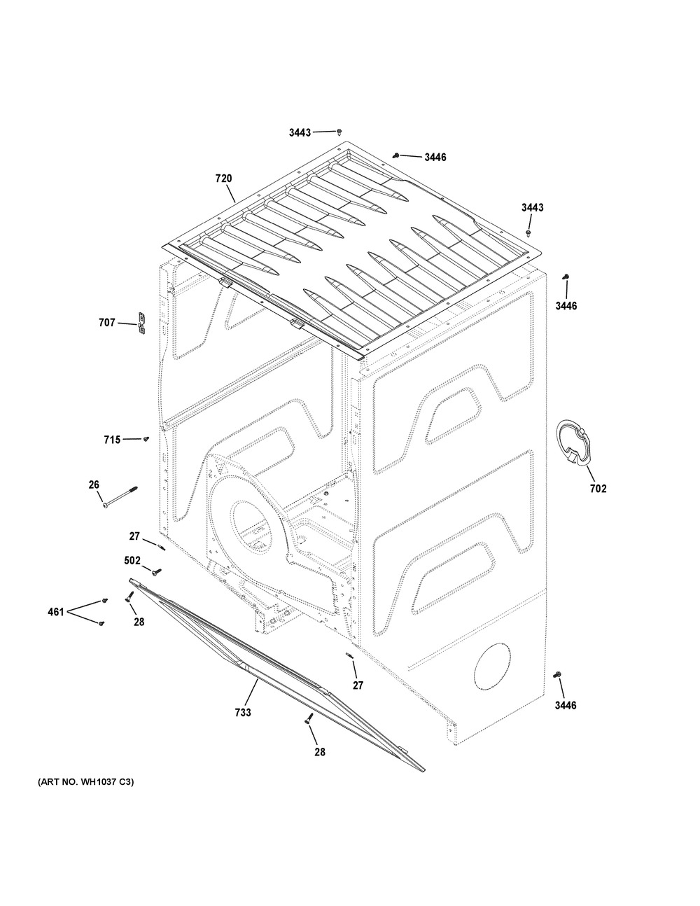 Dryer Cabinet Diagram and Parts List for GUV27ESSM1WW  General Electric Washer Dryer Combo