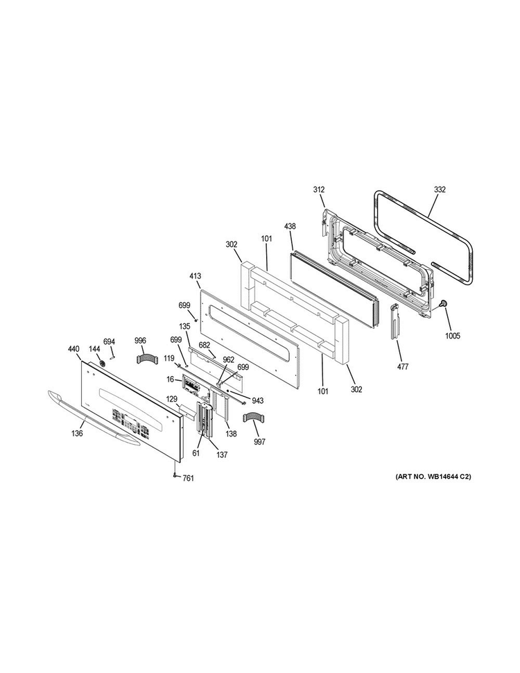 Control Panel Diagram and Parts List for PT925DN4BB  General Electric Wall Oven