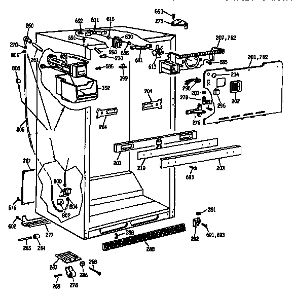 Cabinet Assembly Diagram and Parts List for TBX18J1SGRAD  General Electric Refrigerator