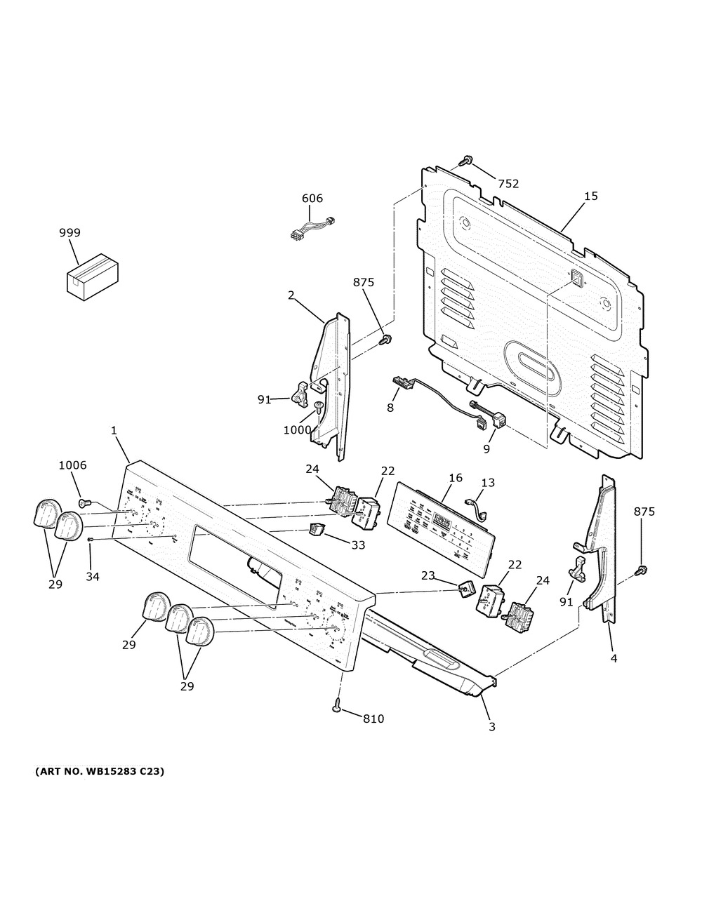 Control Panel Diagram and Parts List for PB935YP2FS  General Electric Range