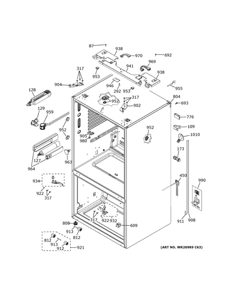 Case Parts Diagram and Parts List for ZWE23PSNHSS  General Electric Refrigerator