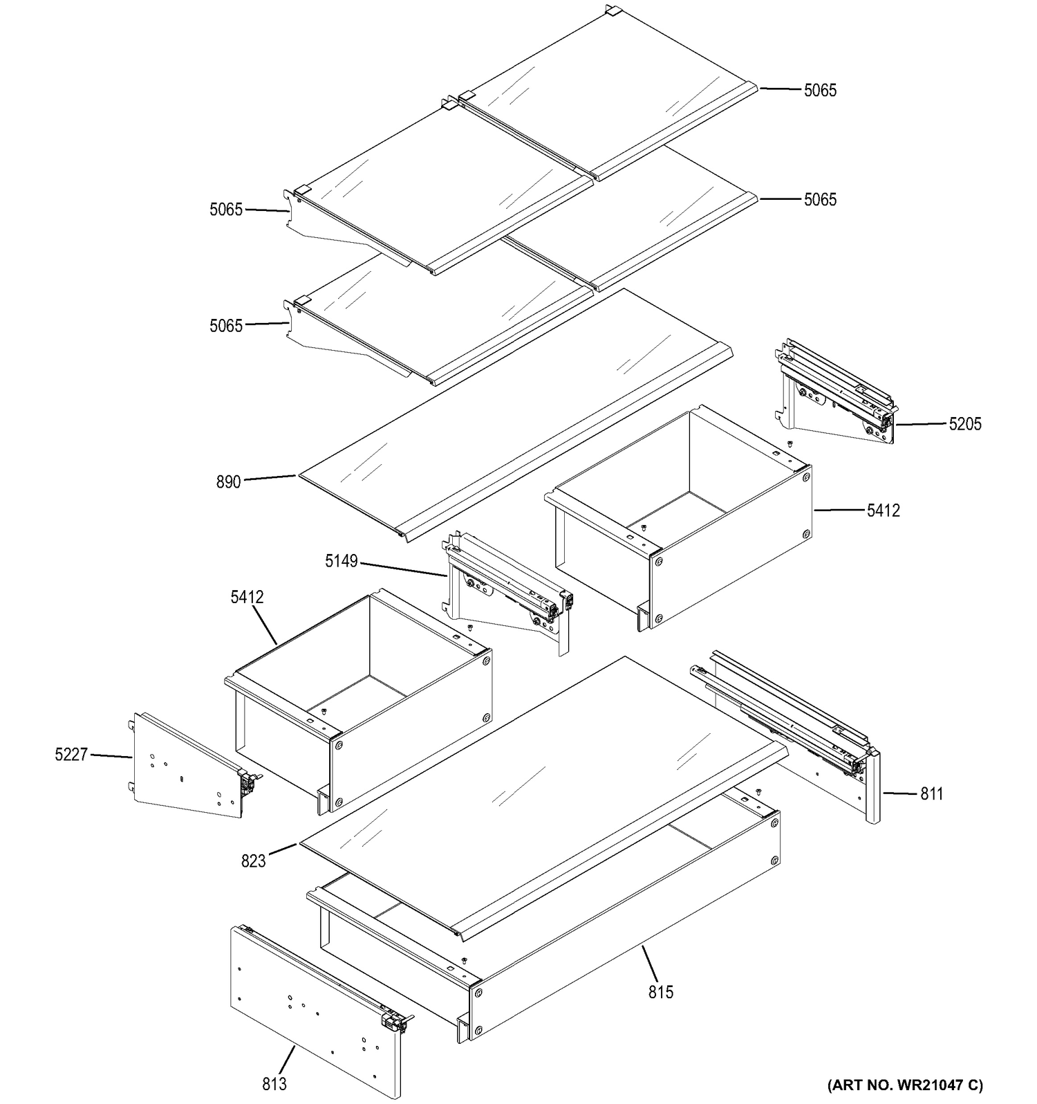 FRESH FOOD SHELVES Diagram and Parts List for ZIPP360NZA  General Electric Refrigerator