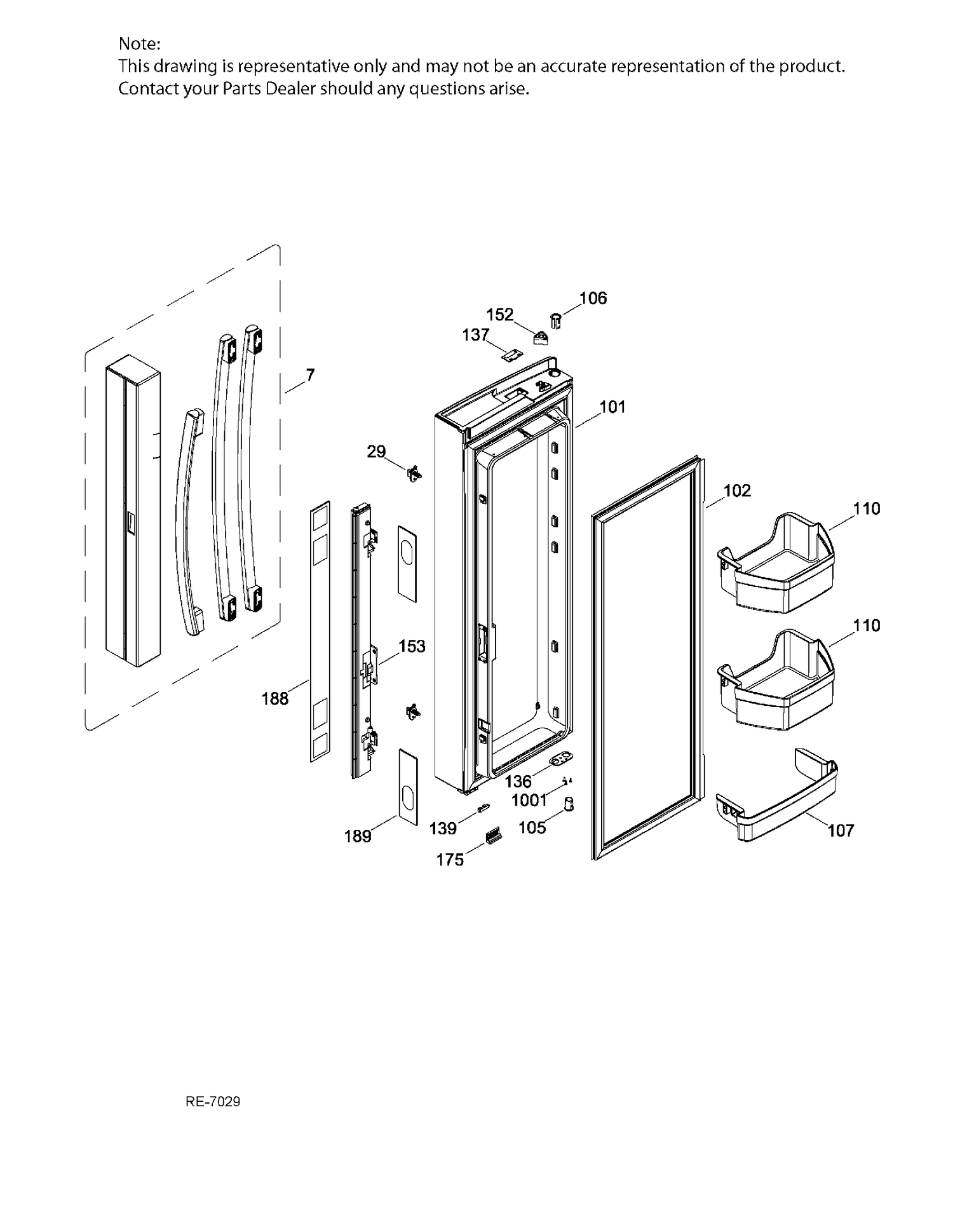 FF DOOR LEFT Diagram and Parts List for GNE21DSKBKSS  General Electric Refrigerator