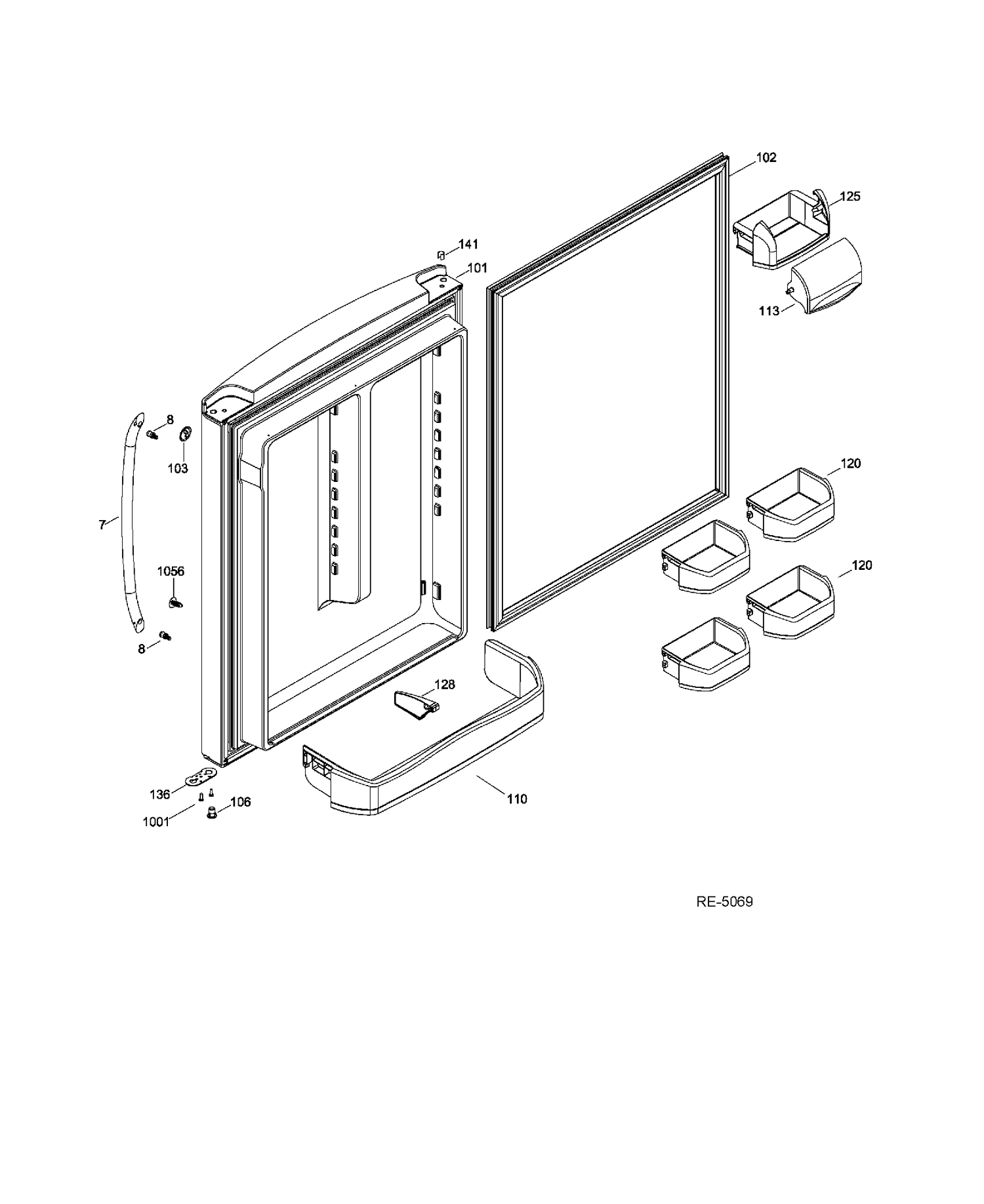 FF DOOR Diagram and Parts List for GDSC0KBXERWW  General Electric Refrigerator