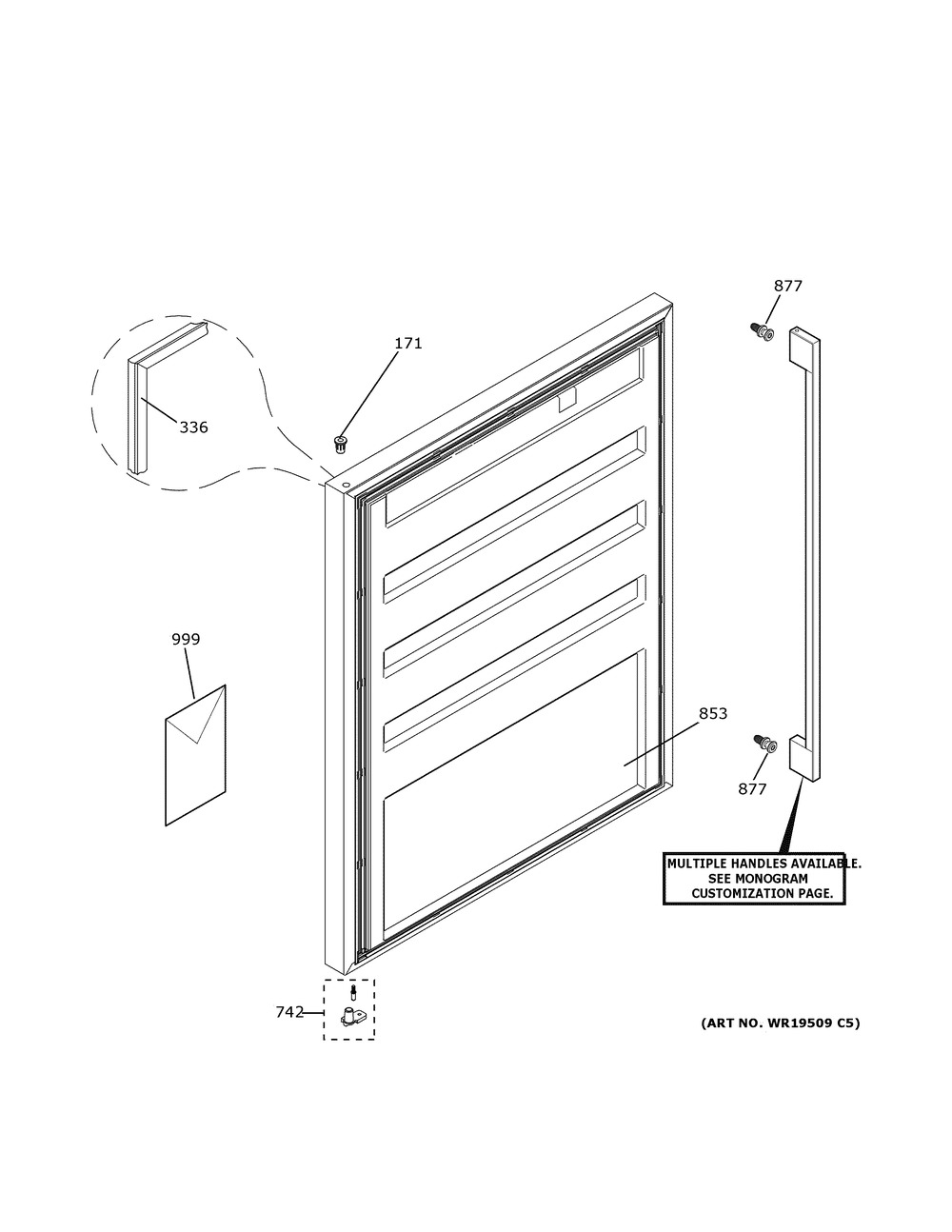 Door Diagram and Parts List for ZIFS240NESS  General Electric Refrigerator