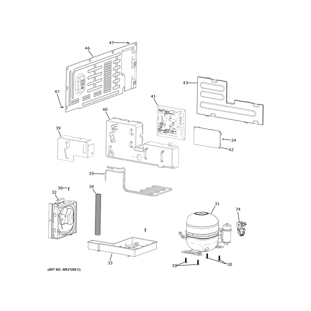 Machine Compartment Diagram and Parts List for ZIBC24PWBII  General Electric Wine and Beverage Cooler