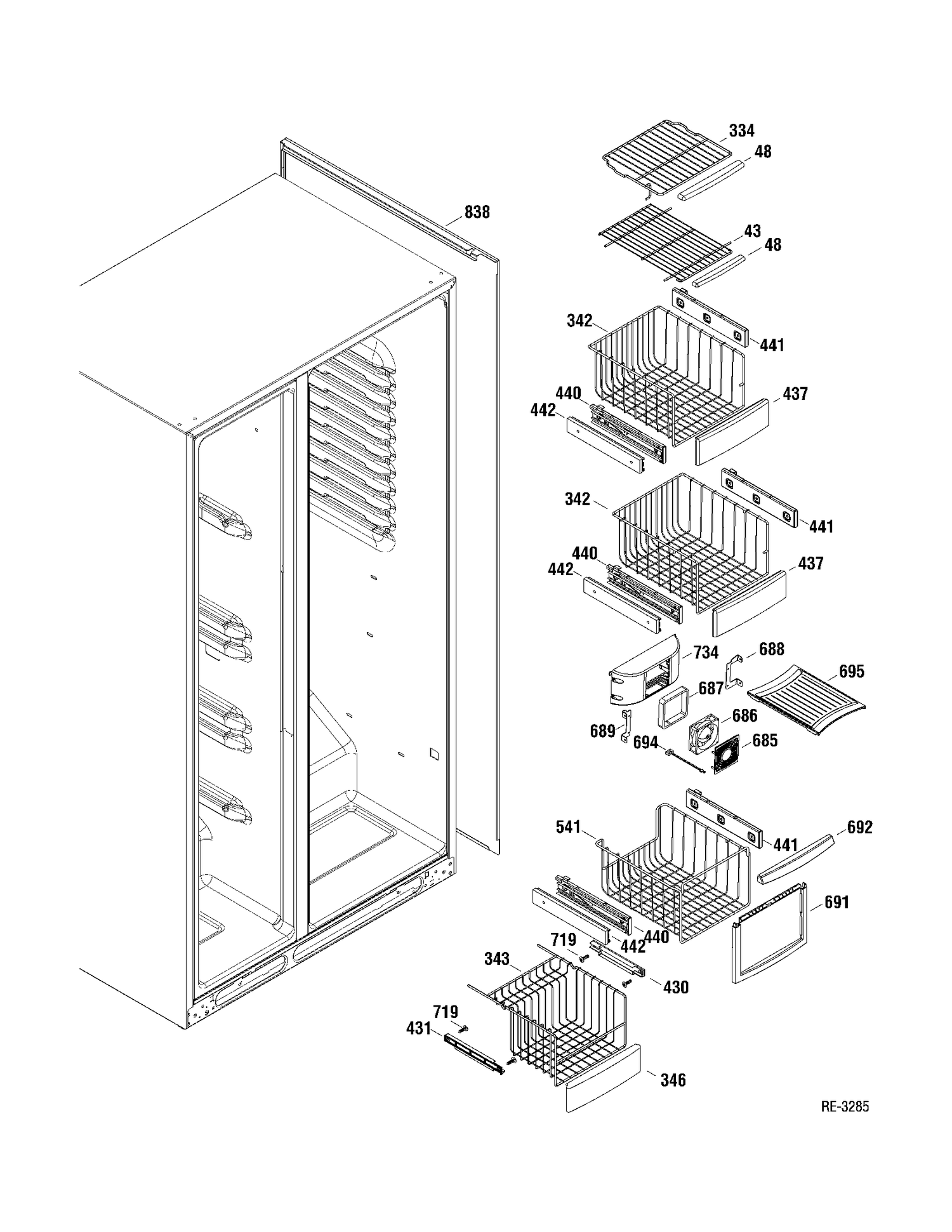 FZ SHELVES Diagram and Parts List for PSTW6YGXAGSS  General Electric Refrigerator