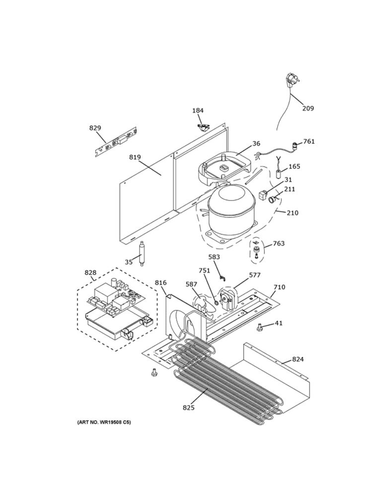 Machine Compartment Diagram and Parts List for ZIDS240WBSS  General Electric Refrigerator