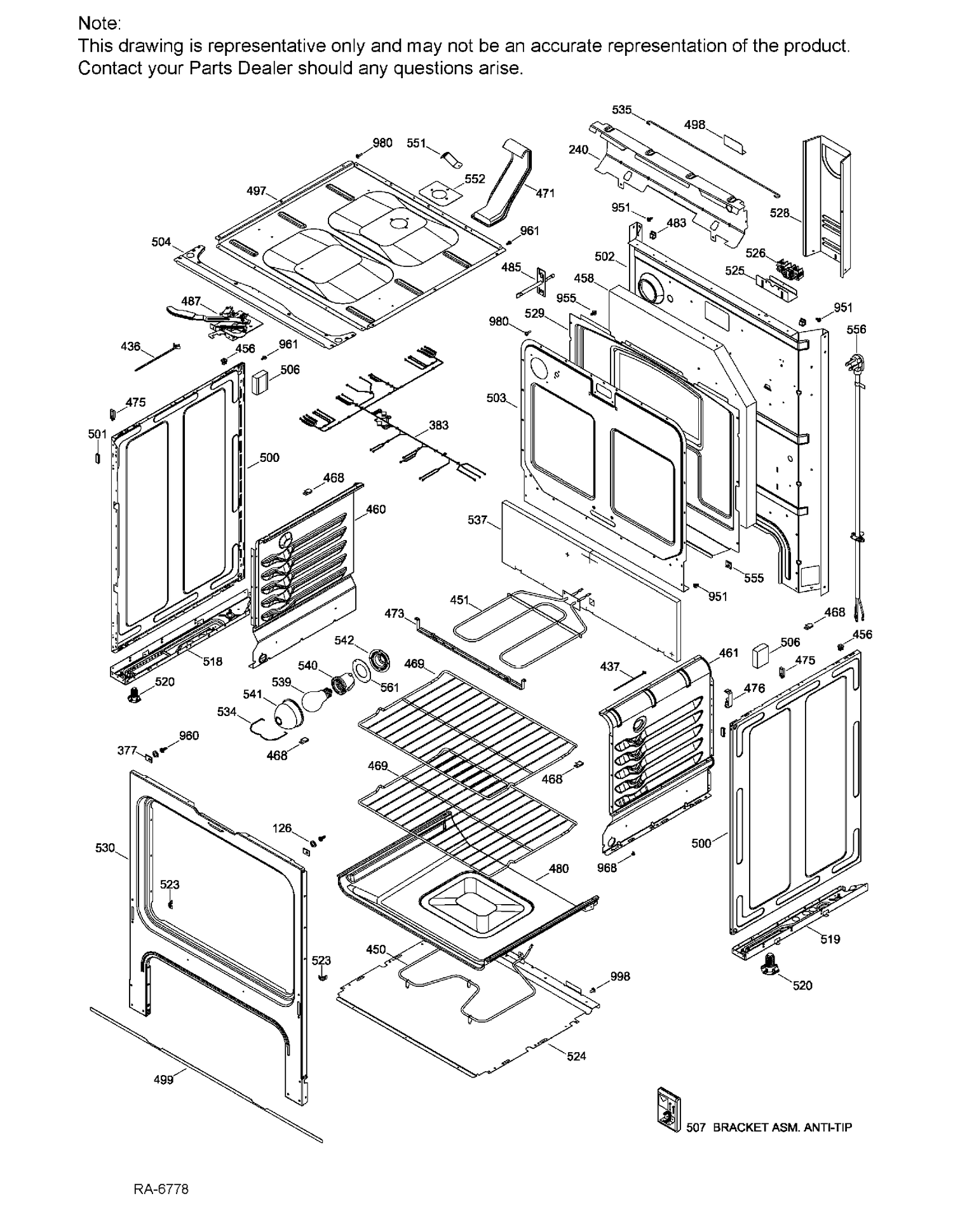 BODY Diagram and Parts List for JCB635DK1BB  General Electric Range