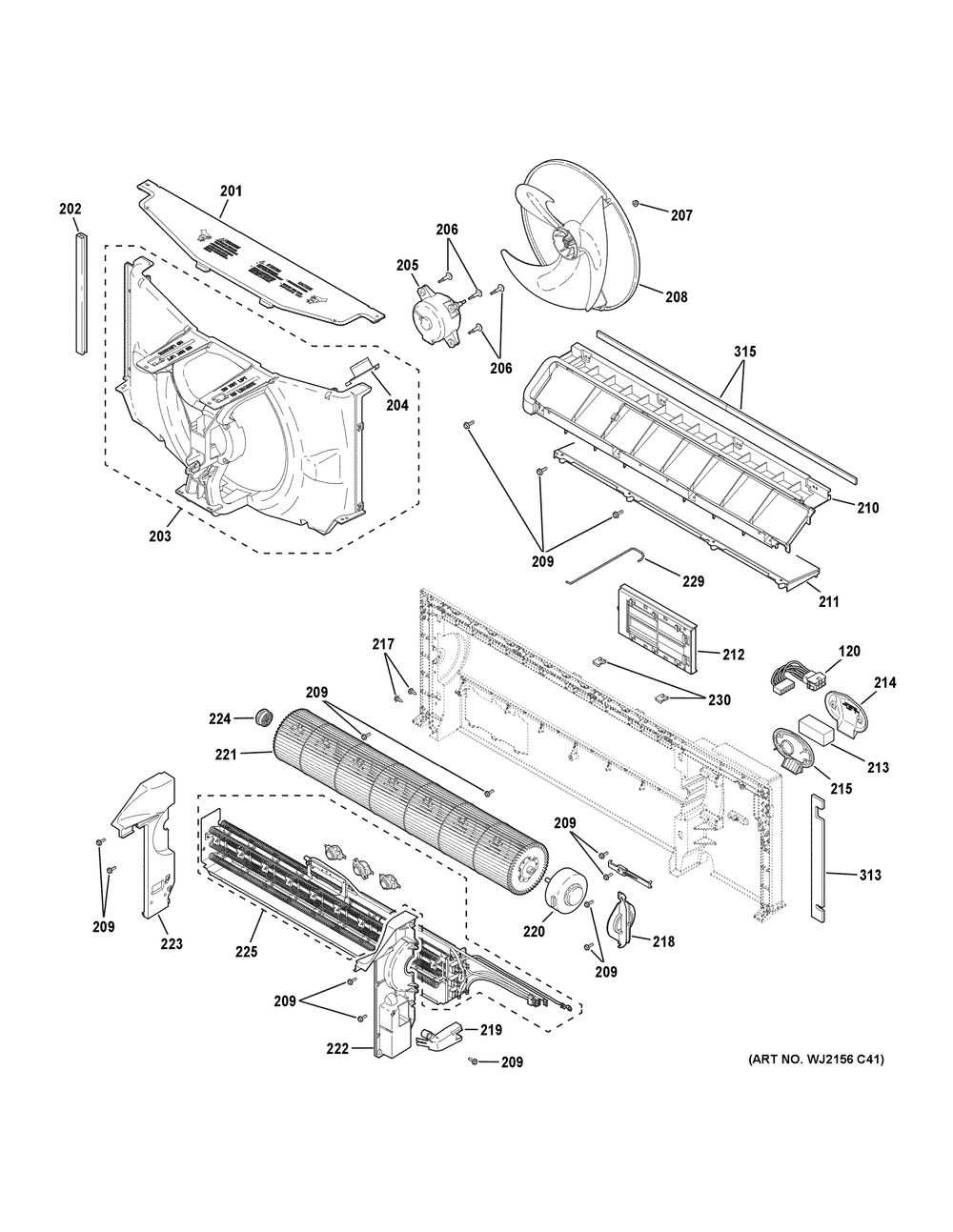 Motor And Chassis Parts Diagram and Parts List for AZES15DCXXAK1  General Electric Air Conditioner