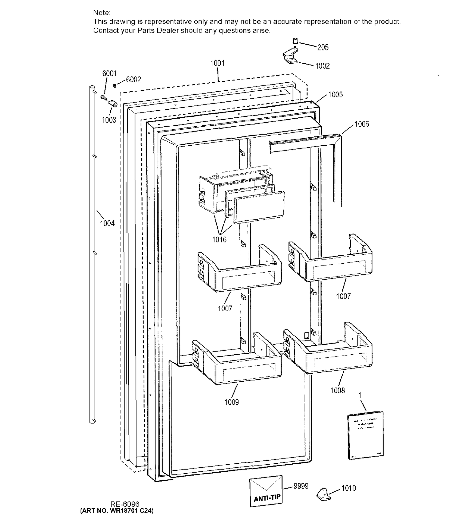 DOOR Diagram and Parts List for ZIRS360NHALH  General Electric Refrigerator