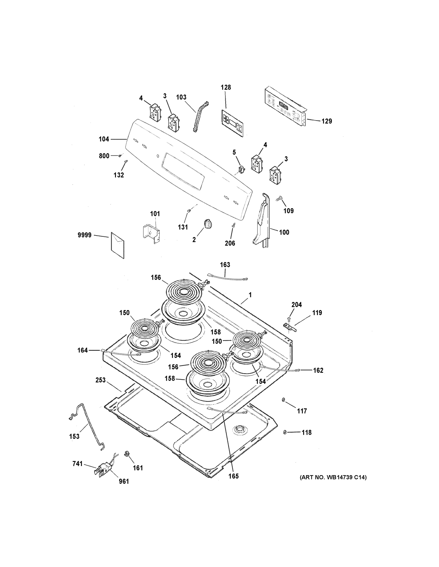CONTROL PANEL & COOKTOP Diagram and Parts List for JB255RK3SS  General Electric Range