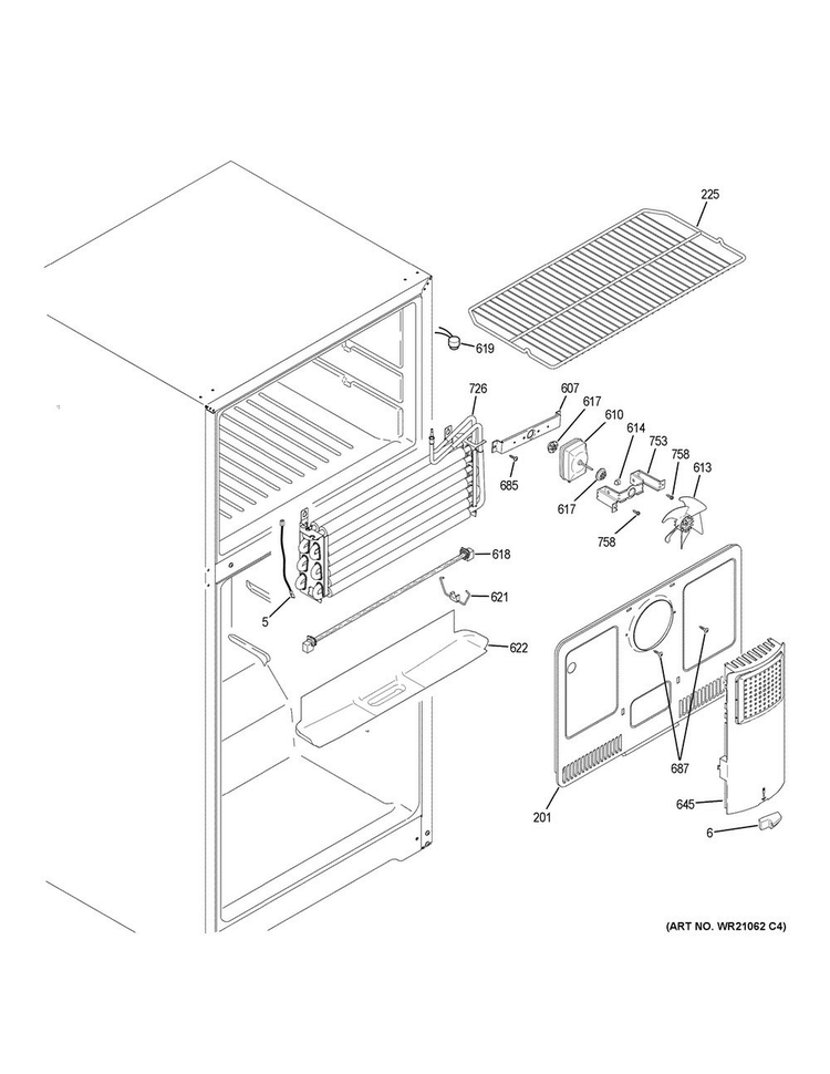 Freezer Section Diagram and Parts List for GIE16DGHCRBB  General Electric Refrigerator