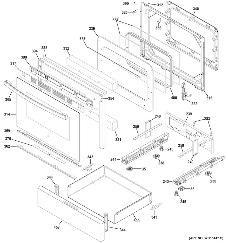 Door & Drawer Parts Diagram and Parts List for JGB700DEJ1BB  General Electric Range
